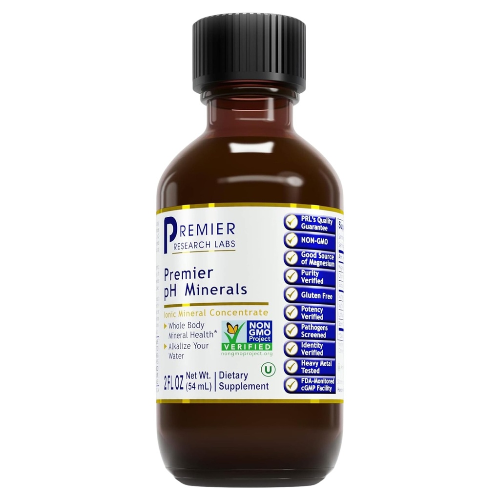 Premier Research Labs Premier pH Minerale - Trace Minerale, Urme picaturi minerale, Minerale pentru apa, Supliment de magneziu pentru apa distilata, Reverse Osmoza Apa, Concentrat lichid - 2 fl oz