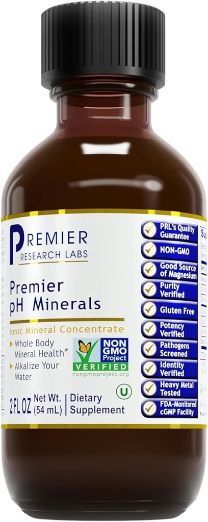 Premier Research Labs Premier pH Minerale - Trace Minerale, Urme picaturi minerale, Minerale pentru apa, Supliment de magneziu pentru apa distilata, Reverse Osmoza Apa, Concentrat lichid - 2 fl oz