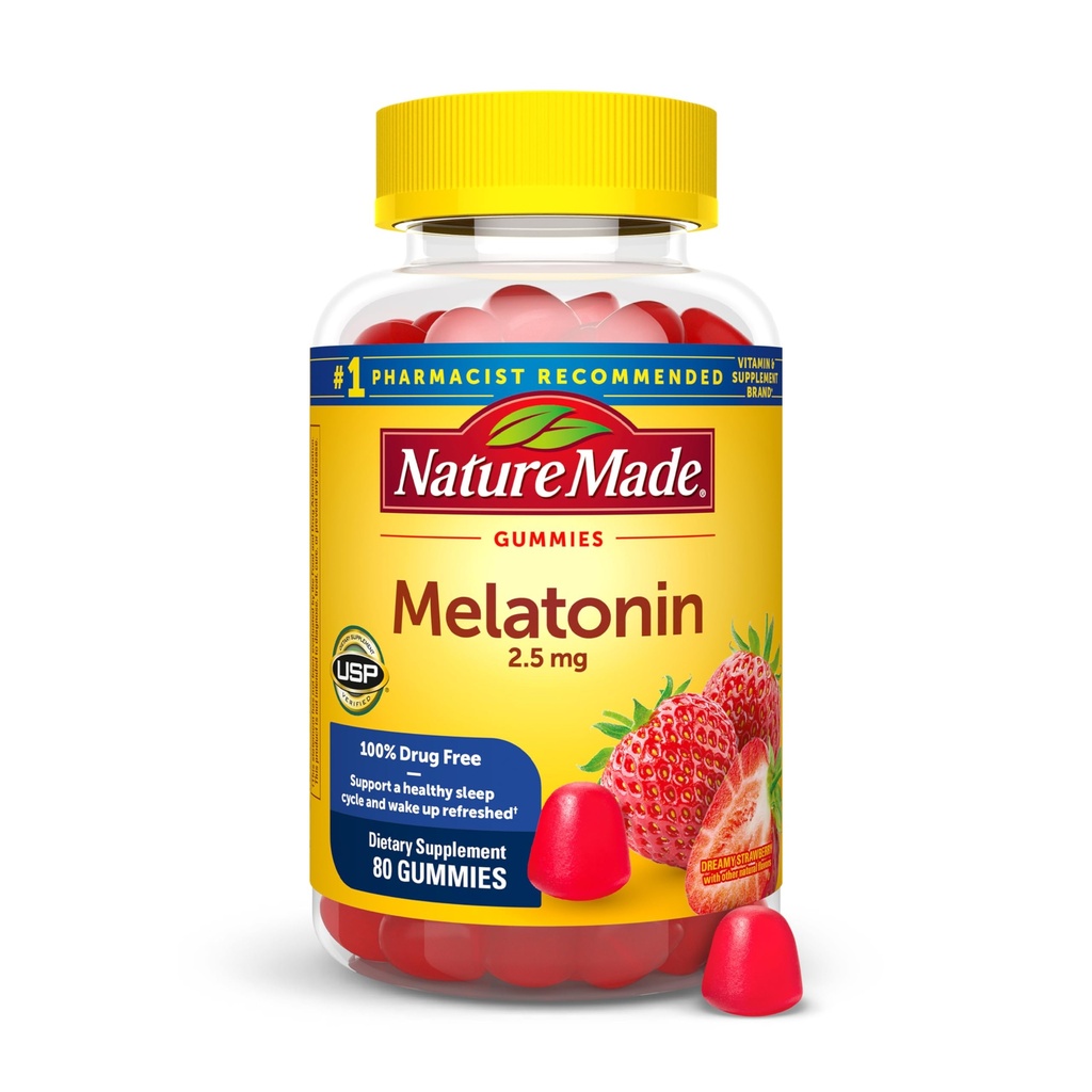 Natura făcut Melatonina Gumies 2,5 mg, 100% Drog gratuit de dormit Ajutor pentru adulți, Melatonina Supliment 80 Conte, 80 zile de aprovizionare