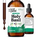 Salbatica si organica Holy Basil Leaf Tinctura - Relaxare, liniste, suport de dispozitie - Tulsi Holy Basil Supplement - Vegan, Sugar & Alcohol-Free Herb Extract picături - 2 fl oz