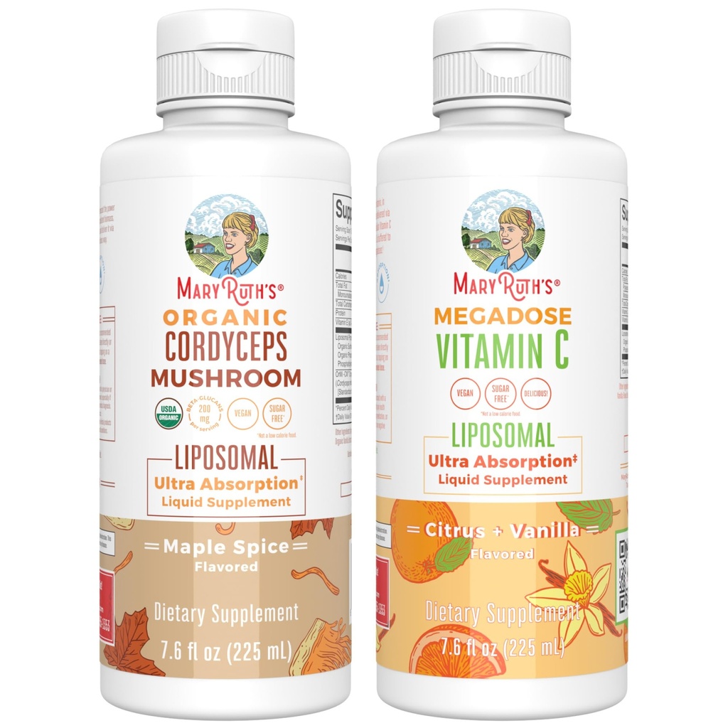 MaryRuth Organics Cordyceps Liposomal (Maple Spice) & Vitamina C (Citrus & Vanilla) 