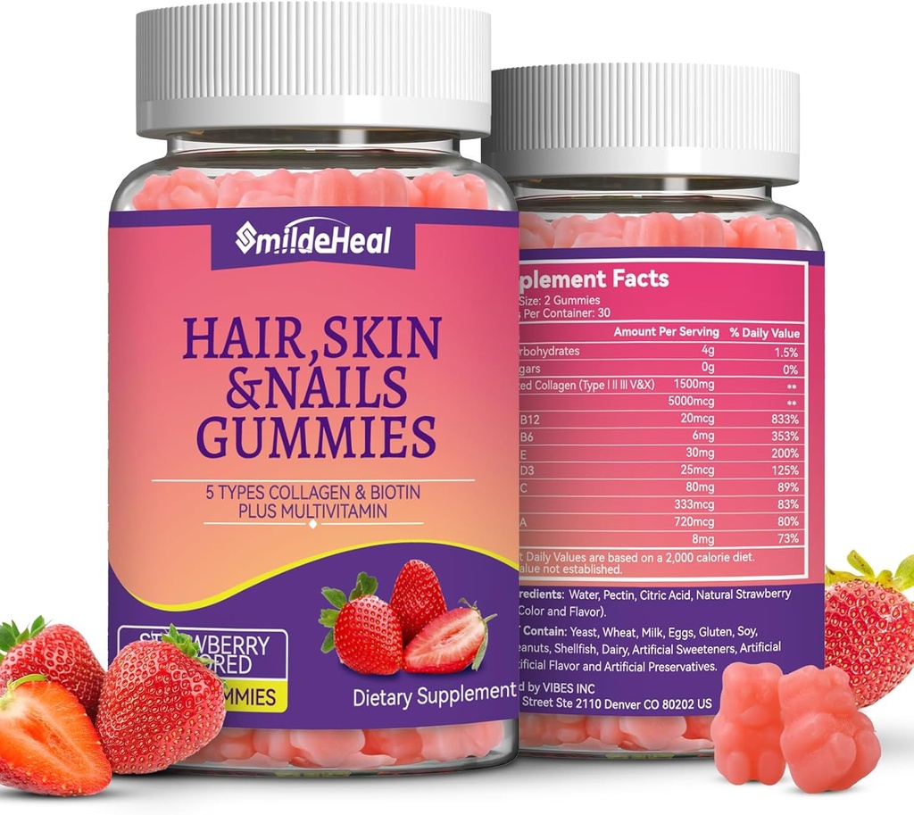 2 Pack Hair Skin and Nails Gummies with Biotin Collagen Vitamins for Women - Support Healthy Hair, Skin & Nails - 120 Count