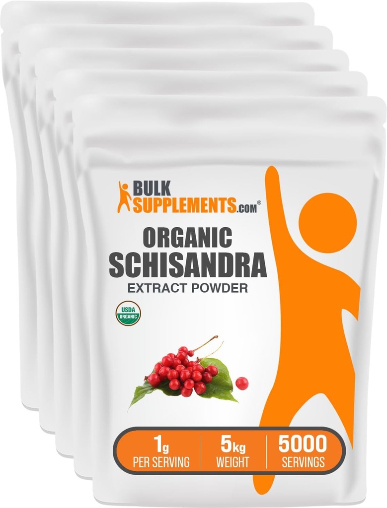 BulkSupplements.com Organic Schisandra Extract pulbere - Schisandra Supliment, de la Schisandra Berries - Herbal Supplement, Gluten gratuit - 1000 mg pe Serving, 5kg (11 lbs) (Pachet de 5)
