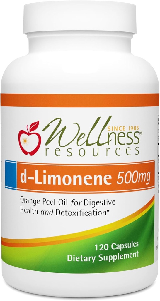 Wellness Resurse Capsule de mare potenta d-Limonen 500mg, 120 capsule - Orange Peel Extract pentru sanatate digestiva, Arsuri la stomac, Reflux acid, Detoxifiere