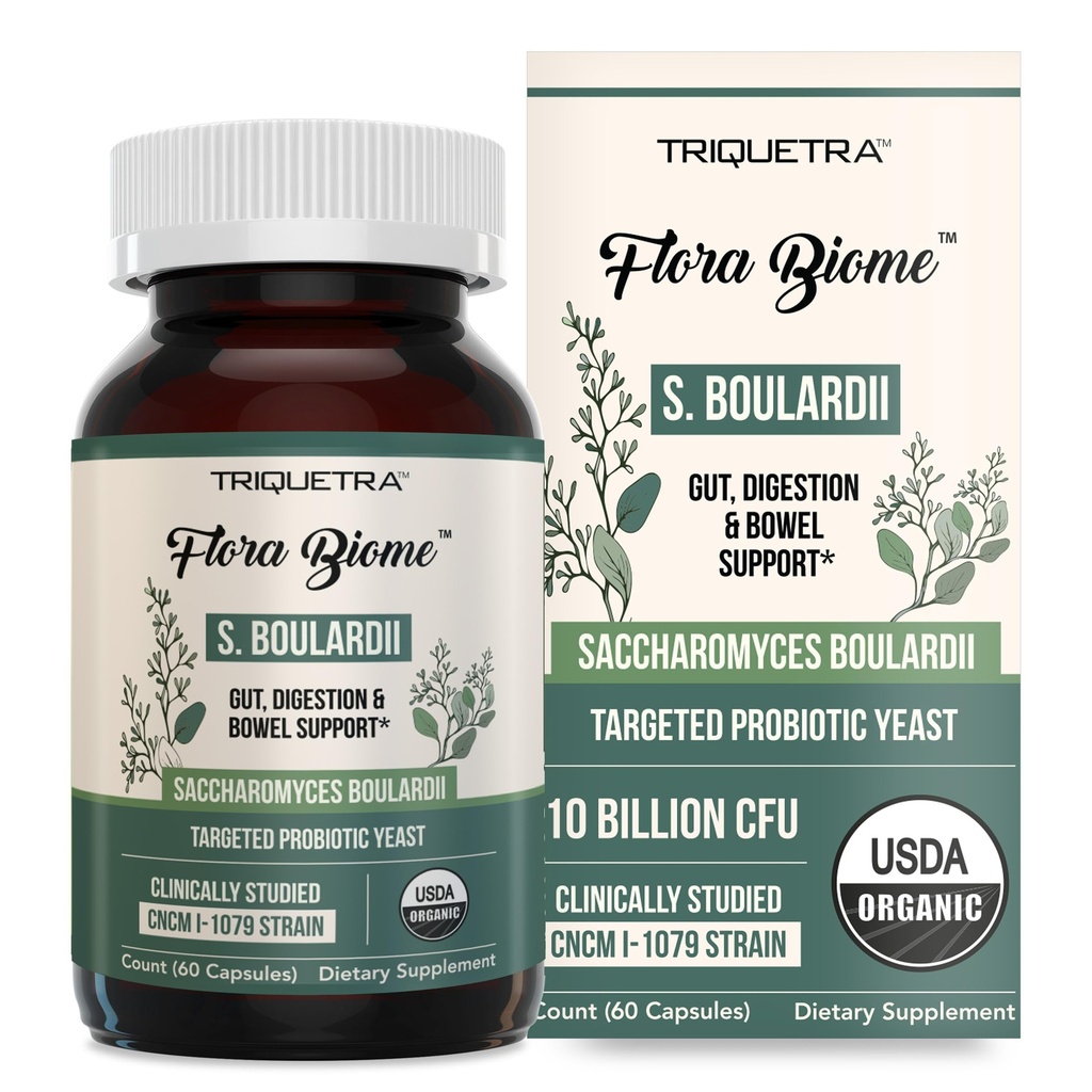 Ecologic Saccharomyces Boulardii - 10 miliarde CFU - Clinic validat CNCM I-1079 Probiotic Strain - Gut, Digestion & Healthy Bowel Support - First Organic Form of S. Boulardii Probiotic - 60 Conte