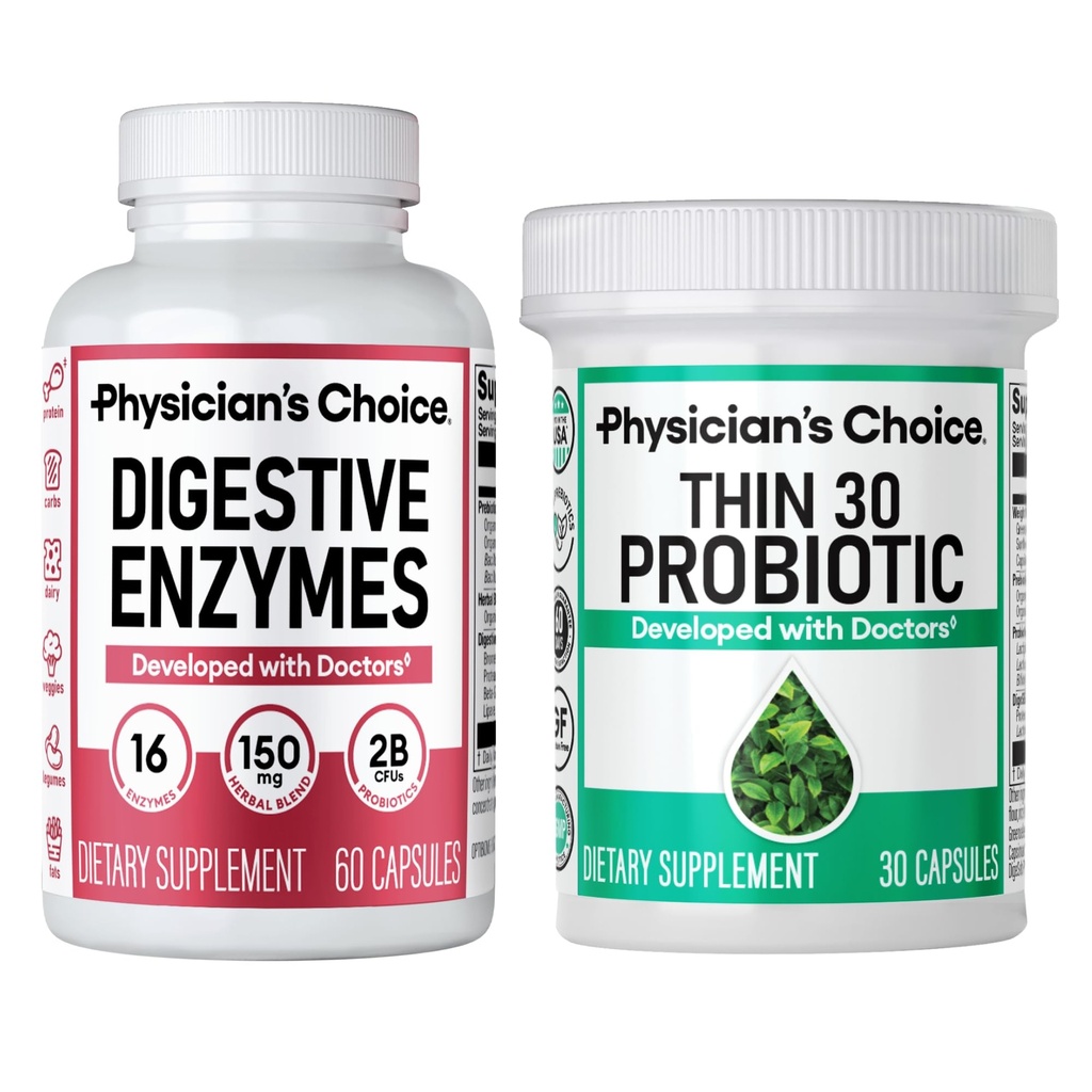 CHOICE medic - Beat Bloat + Suport Management greutate Bundle: enzime digestive + subțire-30 Probiotic