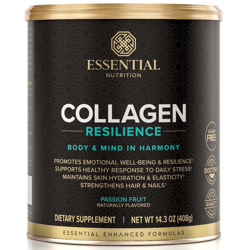 Nutritie esentiala Colagen Rezilienta - Hidrolizat Colagen Peptides Pulbere cu acid hialuronic, Silicon, Amino-Acid si extract de flori de pasiune - Fruct de pasiune - 14,3 oz (30 Serviri)