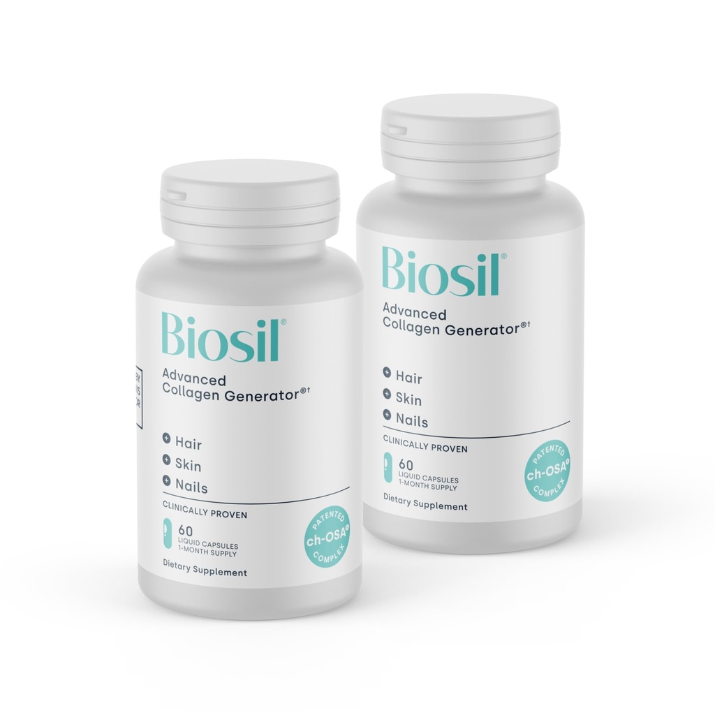 Biosil Colagen Booster Supliment - 60 capsule lichide, ambalaj de 2 - brevetat ch-OSA Activator pentru piele, păr, unghii și articulații - Sprijină producția naturală - 60 de zile de aprovizionare
