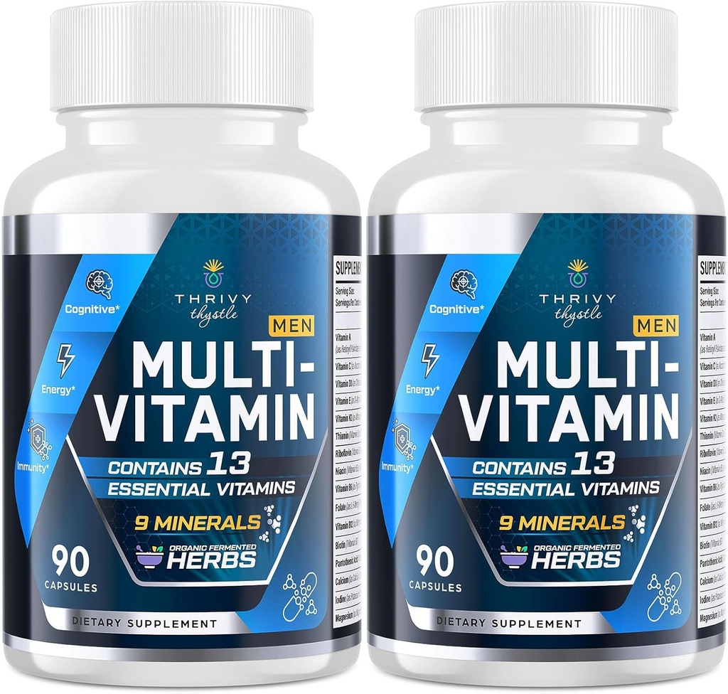 Bărbaţi Multivitamine 50 Plus - Daily Multivitamine pentru bărbaţi cu extracte de plante fermentate & 43 Nutrients - Mens Vitamins Supports Memory & Brain, Energy, Bone Health (2 Pack)