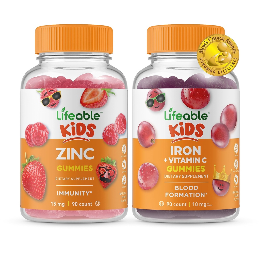 Zinc viu copii + Fier & Vitamina C Copii, Gume Bundle - mare Tasting, Suplimentul de vitamine, Gluten gratuit, OMG gratuit, Guma de mestecat