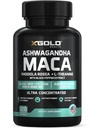 Ashwagandha 5000mg + Maca Root Black, Red, Yellow 4,000mg, Rhodiola & L-Theanine: 30:1 Extract capsule Ashwagandha, 20:1 Extract capsule rădăcină Maca - Supliment pentru bărbați și femei