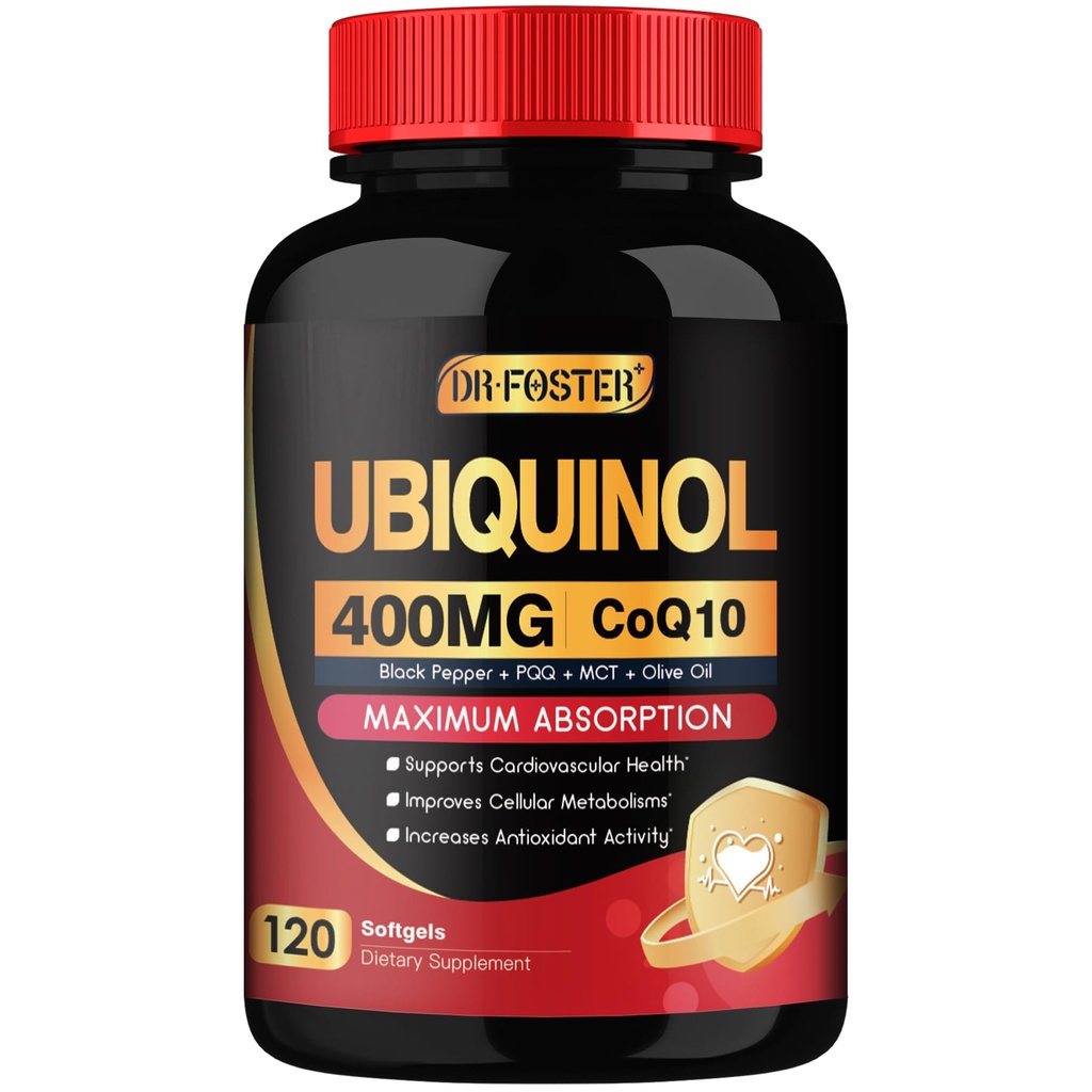 DRFOSTER Coq10 400mg Softgels Ubichinol cu PQQ & Vitamin E, ulei de măsline, inimă, Brain & Energy Support - 120 zile de aprovizionare