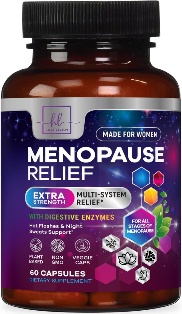 Menopause Suplimente pentru femei cu Dong Quai, Chaste Berry, Black Cohosh, 8 Miliarde Probiotice CFU - Hot Flash Night Sweats & Menopause Relief Probiotic pentru Vaginal, Digestive Health - 60 Capsule