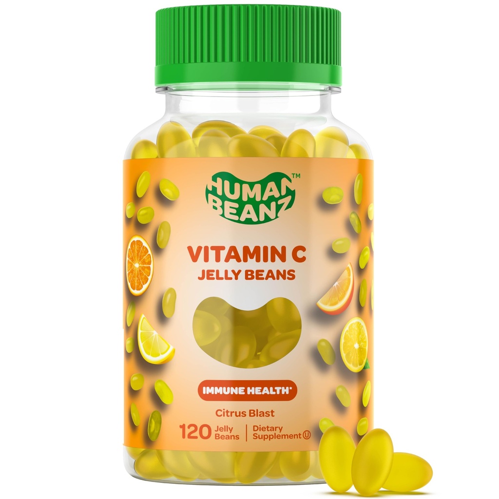 Vitamina C Jelly Bean Gumies pentru adulți, Suport Imun Suplimente dietetice, Vegetarian, 120 Citrus Blast Jelly Beans, Kosher