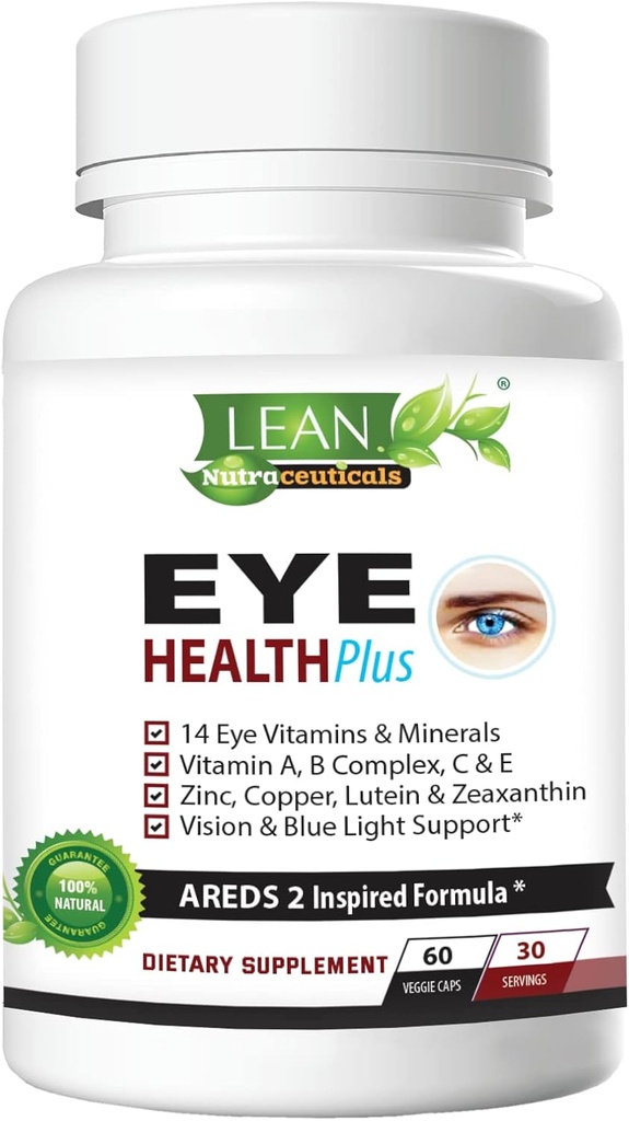 Areds 2 Eye Health Plus w/ Copper, Vitamina A B C E, Lutein & Zeaxantină, Querbetin, Zinc, Extract de bilberry, Biotin - Îngrijire vizuală, Uscăciune, Strain, Vision Supliment pentru adulţi 60 capsule