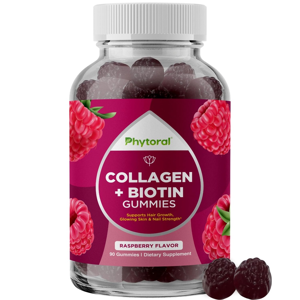 Colagen peptide hidrolizate pentru femei cu biotina - par, piele și unghii Vitamine pentru elasticitate, Vitality & Hidration Gummies - Biotin natural și Colagen pentru femei - 90 Conte