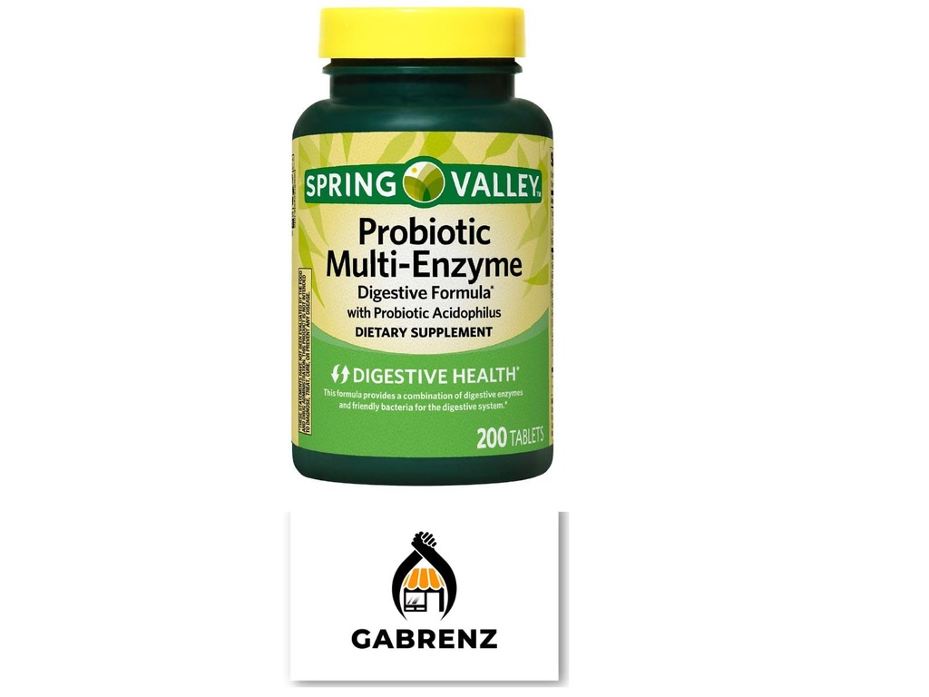 Spring Valley Probiotic Multi-Enzyme Digestive Formula Tablets, 200 ct - Un amestec cuprinzător de Probiotice și enzime digestive pentru a sprijini Digestive Health. (Pachet de 1) Include un Magnet Gbz Ref