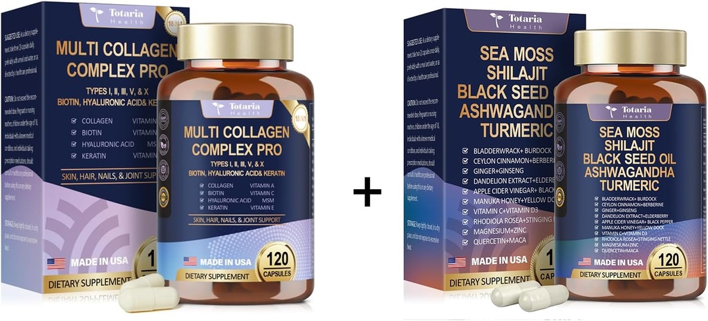 Totaria 18-in-1 Colagen Peptides Capace & 25-in-1 Sea Moss Caps