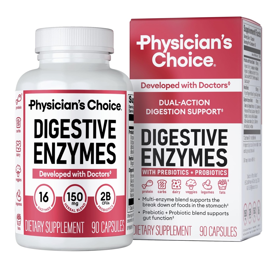 Enzime digestive ale medicului pentru balonare si digestia - 16 Enzime cu prebiotice organice si probiotice pentru sanatate gutoasa si digestiva - Masa Disconfort - Dual Action Support - 90 CT