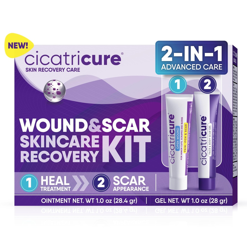 Cicatricure Skin Recovery Kit: Avansate Scar Gel & Open Wound Care Antibiotic Ointment, Reduce marcile Stretch, Chirurgical & Acnee Cicatrici, Tratamente Taie & Burns, 1 oz Fiecare - pentru adulți și copii
