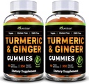 Baza de naturi Turmeric și Gume de ghimbir pentru adulți (2 ambalaj) - Tumeric Curcumin Supliment pentru a sprijini sănătatea comună și sprijinul imun - 120 Vegan Gummies