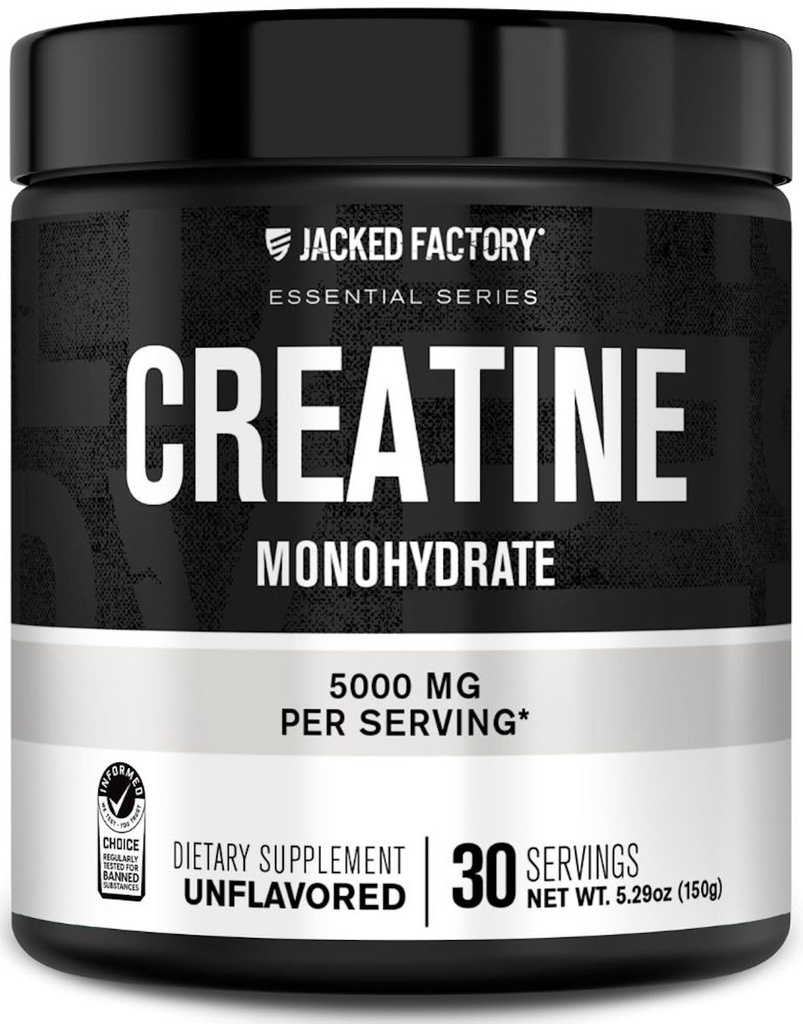 Creatina Fabrica Jacked pulbere monohidrat 150g - 5g Daily Creatin Supliment pentru bărbaţi şi femei, Vegan-Friendly, terţă parte testat - 30 Serviri, Nearomat
