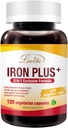 Lovita Iron 18 mg, 6 în 1 Supliment de fier pentru femei, Vitamina C, Dong Quai & B12, Vitamina Vegană pentru a sprijini producția de celule roșii din sânge fără constipație, 120 capsule