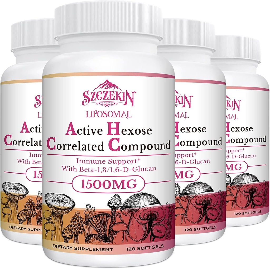1500 mg Hexoză activă lipozomală Supliment cu geluri moi 480 cu extract natural de ciuperci, sistem imunitar, funcţie hepatică, menţinerea activităţii celulelor T-Cell & Killer