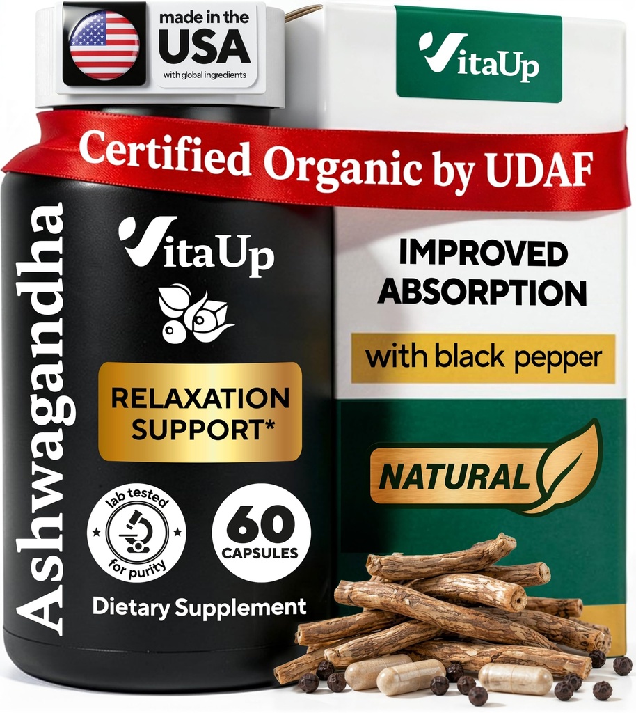 Capsulele Ashwagandha 1310mg cu Pepper negru - Statele Unite ale Americii Made Ashwagandha Suplimente pentru Suport Relaxare, Funcţie Cognitivă Normală şi Niveluri Echilibrate Energetice 