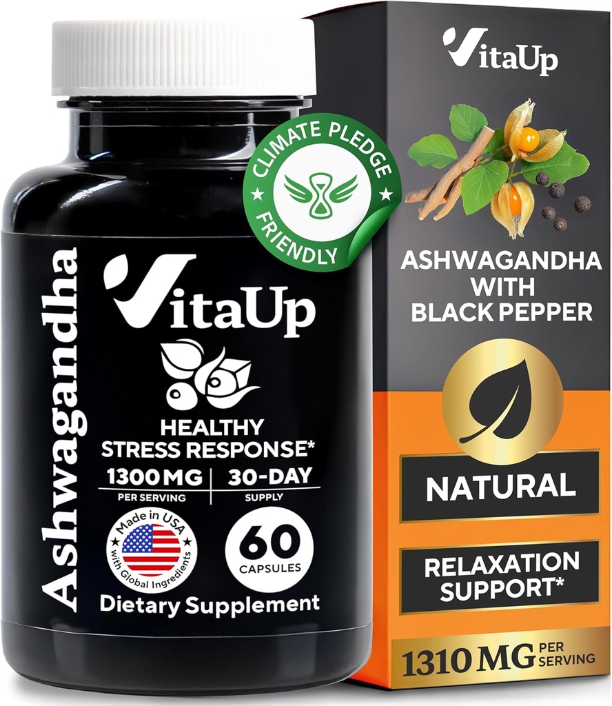 Capsulele Ashwagandha 1310mg cu Pepper negru - Statele Unite ale Americii Made Ashwagandha Suplimente pentru Suport Relaxare, Funcţie Cognitivă Normală şi Niveluri Echilibrate Energetice 