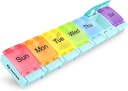Auvon Săptămânal Pill Organizator Artrită Friendly, BPA gratuit de călătorie 7 zile cutie de pastile cu design deschis de primăvară și Compartimentare mare pentru a deține vitamine, Cod ulei de ficat, Suplimente și medicamente