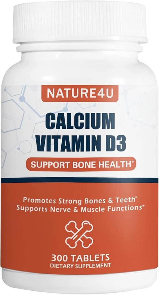 Calciu 1000 mg cu vitamina D3, Bone Health Supplement pentru adulţi, susţineţi Muscel Nervi Sănătate şi Absorbţie de calciu, 300 comprimate