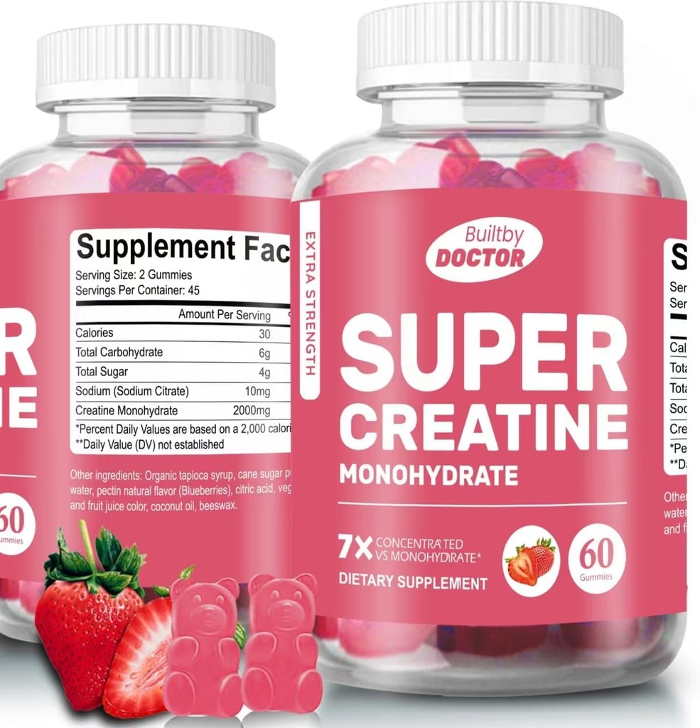 Gume Super Creatin Monohidrat pentru bărbați și femei, Zahăr-Free, 30 Serviri, 5g de Creatină Per Serving, Vegan, Gluten-Free, Bodybuilding Supliment de recuperare pentru a crește dimensiunea musculară și puterea