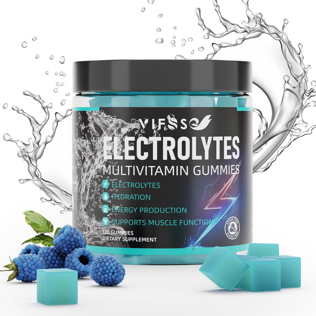 Electroliti Gummies No Sugar, 120 Gume electrolitice masticabile cu 6 Electroliţi pentru alergători şi Sporturi de rezistenţă, Reîmprospătare zmeură albastră, Hydration Electrolyte Chews, 1 Pack