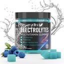 Electroliti Gummies No Sugar, 120 Gume electrolitice masticabile cu 6 Electroliţi pentru alergători şi Sporturi de rezistenţă, Reîmprospătare zmeură albastră, Hydration Electrolyte Chews, 1 Pack