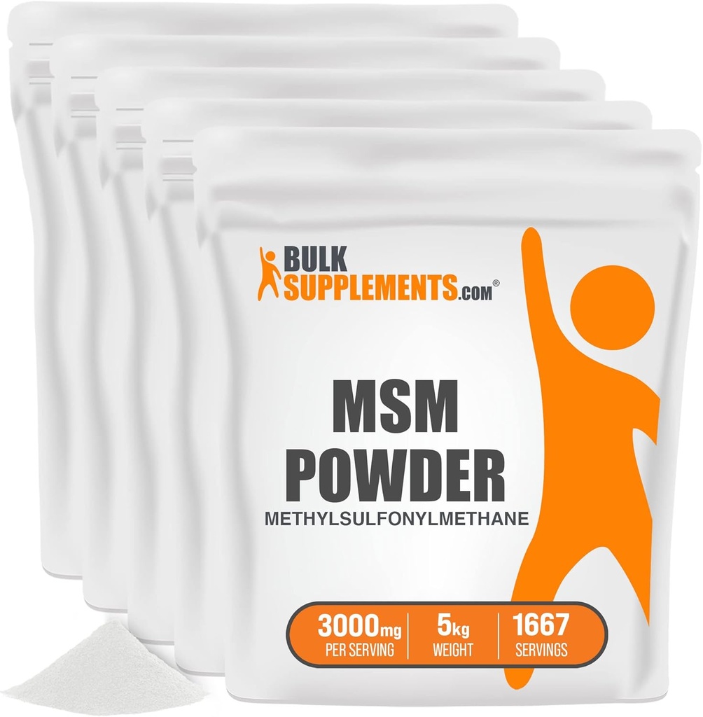 BulkSupplements.com MSM pulbere - metilsulfonilmetan, MSM Supliment - MSM pulbere pură, MSM 3000mg - pentru sănătate comună, gluten gratuit, 3000mg per Serving, 5kg (11 lbs) (Pachet de 5)