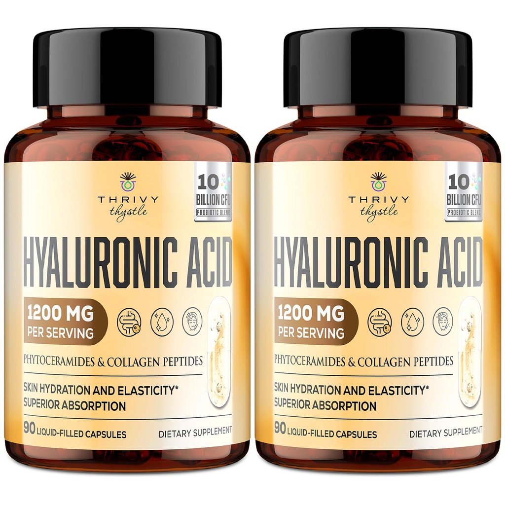 19-in-1 Capsule cu acid hialuronic - Acid hilunar 1200 mg, cu Colagen Peptide, vitamina C, fitoceramide - pentru piele, ochi, gastrointestinal, suport osos (2 ambalaj)