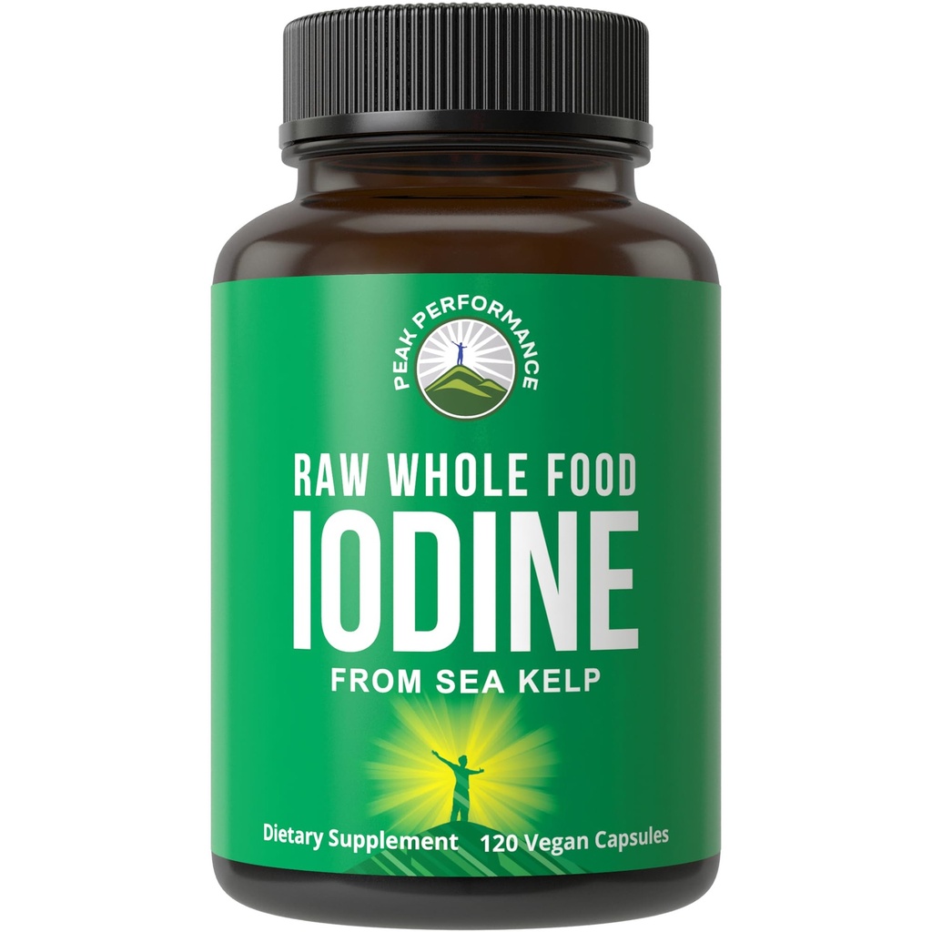 Suplimentul total brut de iod alimentar de la Kelp organic (Ascophyllum Nodosum) de Peak Performance. Potasiu Iodide Support Tablete. pentru metabolice, energie, și imun. 120 de capsule Vegane, pastile.