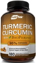 Curcumina nutriFlair Turmeric cu BioPerine - 1300 mg, 180 capsule - 95% Curcuminoide standardizate Supliment turmeric Extract cu Pepper negru pentru absorbţie optimă - 180 capsule
