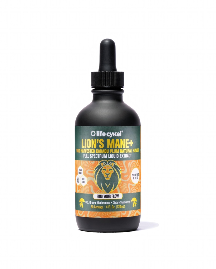 Life Cykel - Lion's Mane Mushroom Extract cu Kakadu Plum - Brain Booster Nootropic for Memory, Focus & REM Sleep - Non-GMO, Organic Mushroom Tincture - 4 Fl Oz (60 Servings)