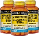 Mason Natural Magneziu Gluconat 550 mg, 300 zile de aprovizionare pentru normal sănătos inima si sistemul nervos de suport, 100 comprimate (Pachet de 3)