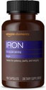 Elemente Capsule de fier 18mg, Suportă producția de celule roșii din sânge, Vegan, 195 Conte, 6 luni de aprovizionare (Pachetul poate varia)