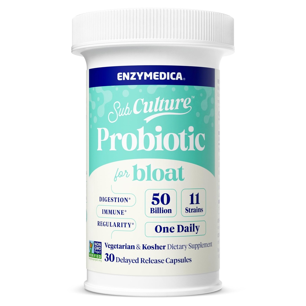 Enzymedica SubCulture Probiotics for Gas & Blooting, 50 Miliarde CFU, Suportă Immune & Digestive Health, Regularity & Gut Flora, 30 Conte