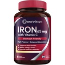 Medicului Rețete Supliment de fier 65 mg cu vitamina C - Absorbție Maximizată & Stomac Pastile de fier pentru formarea de celule roșii de sânge, inimă, creier și imunitate - Vegan non-GMO 90 Tablete de fier