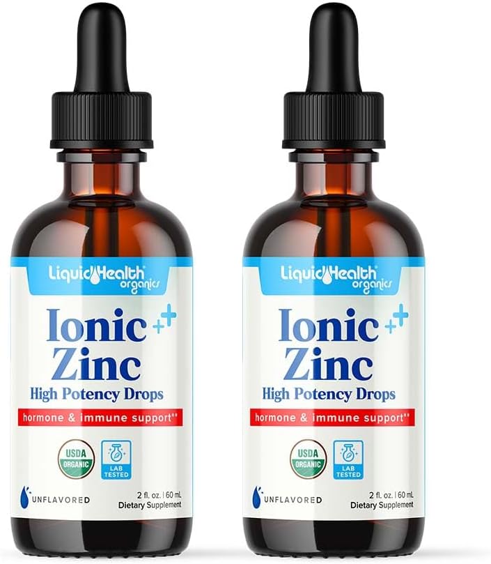 LIQUIDHEALTH USDA Crize de mare potenta de zinc organic - Urme de vitamina lichid mineral suplimentar pentru adulți, copii - Suport imun și digestiv, Skin & Wound Health - Statele Unite ale Americii Made, Vegan, Non-GMO (2 ambalaj)