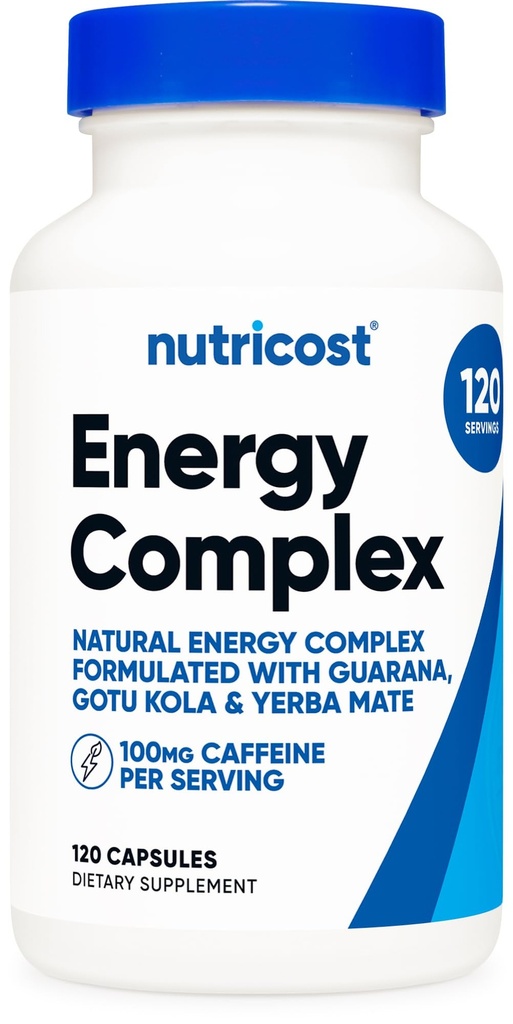 Nutricost Natural Energy Pills Complex 120 capsule, 100 mg Cafeina - Gluten gratuit - non-GMO