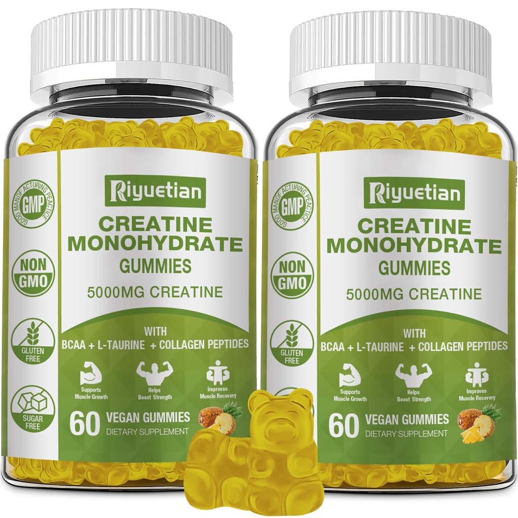 Creatine Monohidrat Gummies, Creatina pentru barbati si femei, Creatura masticabila pentru cresterea concentrarii si perseverentei, 5g Creatina per Serving, Sugar-Free, 120 Conte