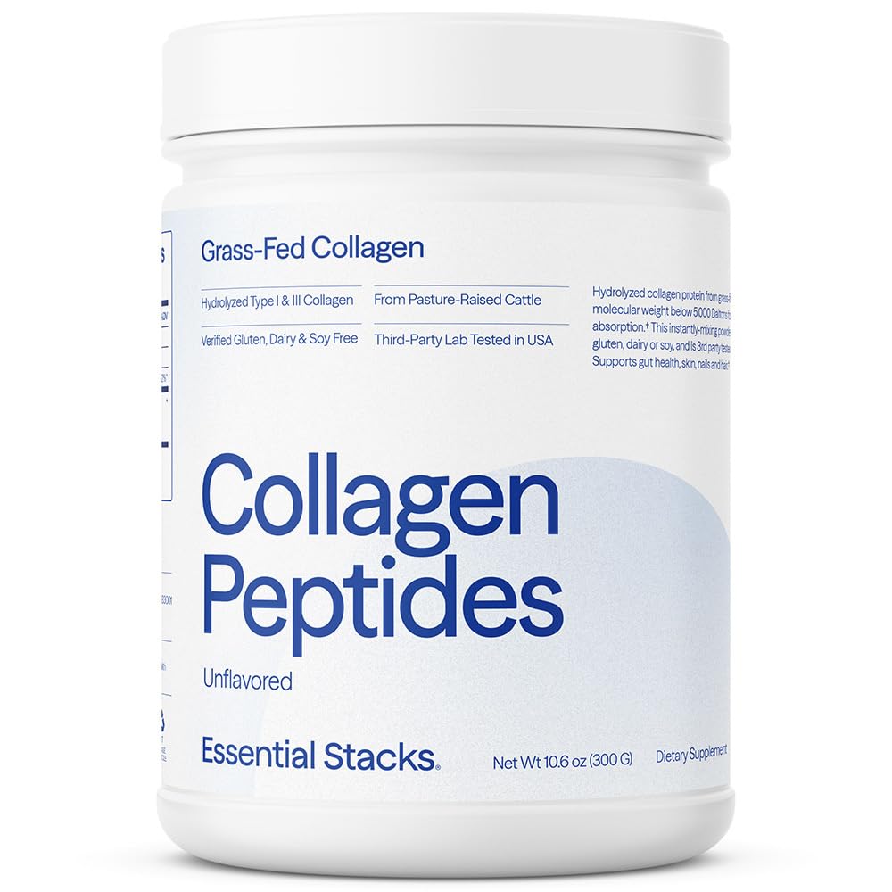 Essential Stacks Colagen Peptides Powder (de la Iarba Fed Vite Americane) - Gluten, Dairy & Soy Free - supliment hidrolyzed hidrolizate (10,6 oz)