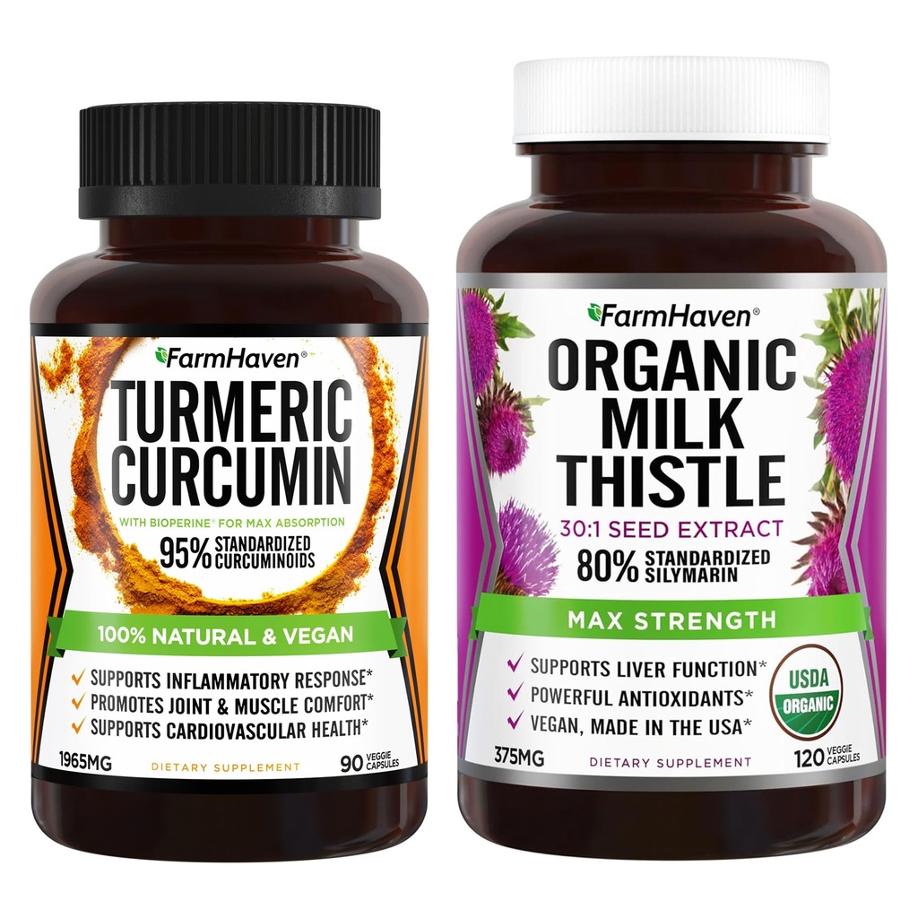 FarmHaven Milk Thistle 120 capsule şi Curcumin curcumin 90 capsule