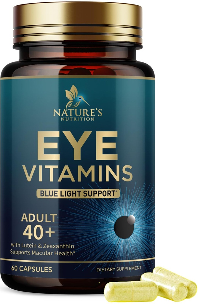 Suplimentul de vitamine pentru ochi - Vitamina avansata de ingrijire a ochilor cu luteina, zinc, vitamine C, E, Zeaxantină & Minerale - Viziune Multivitamine pentru sanatate maculara si ochi uscati, Vegan, îmbuteliat in SUA - 60 capsule